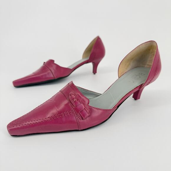 Vtg Y2K BCBG Pink Leather Heels Size 7.5 Kitten D'Orsay Pointy Toe Loafer Retro - Picture 2 of 8